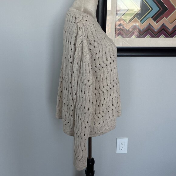 DKNY Jeans NWOT Beige Metallic Open-Weave Sweater L - Picture 2 of 5